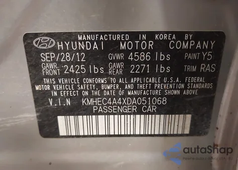 2013 Hyundai Sonata Hybrid z USA, uszkodzony, nr VIN KMHEC4A4XDA051068